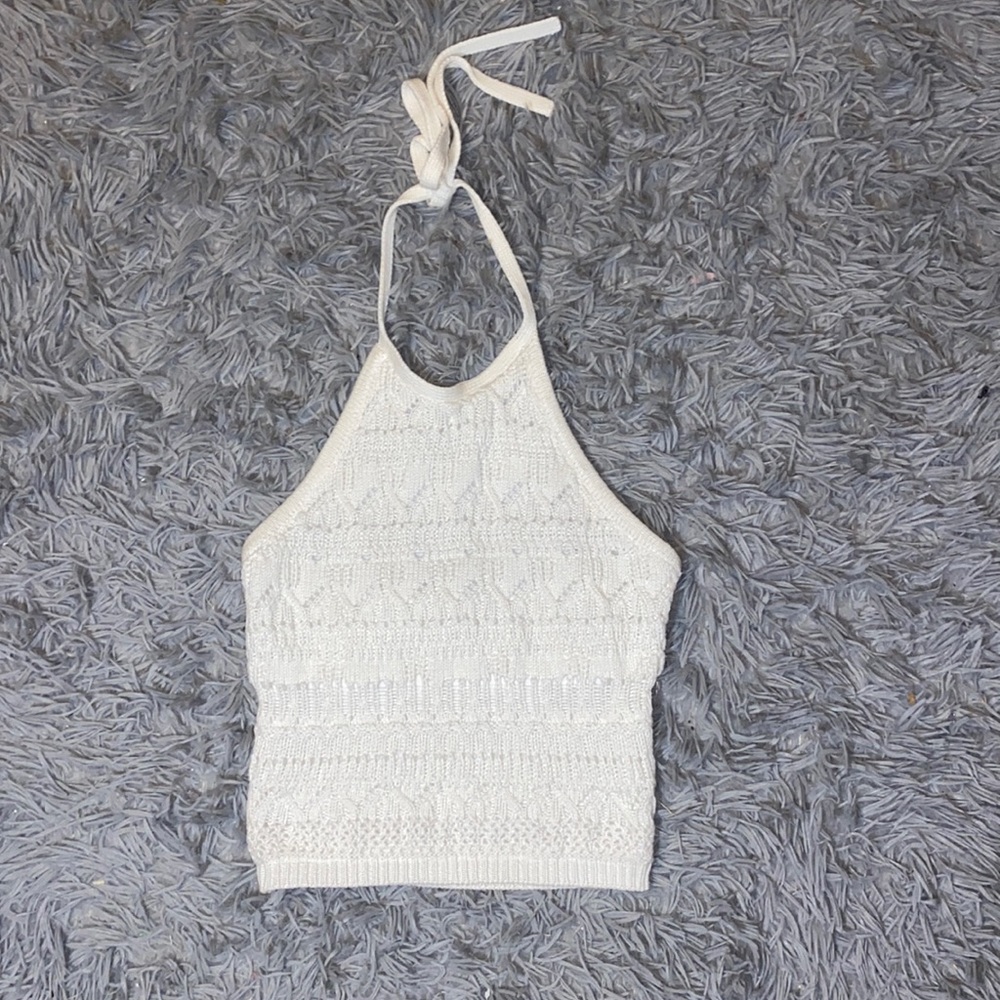 White Halter Tie Crop Top